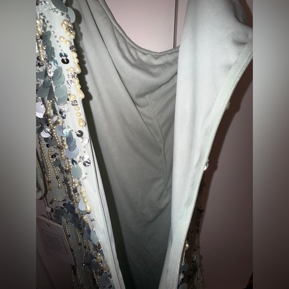 NWT Mac Duggal 94151 Sage Green Embellished One Shoulder Trumpet Gown Size 12 - Picture 16 of 17